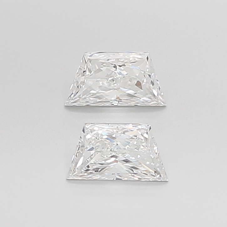 Matched pair of Trapezoid Brilliant lab grown diamonds, 4.50 × 2.50 mm, E VS1, 0.32ct total