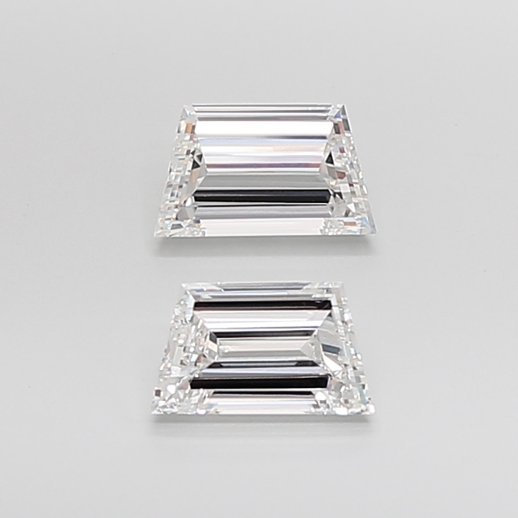 Matched pair of Trapezoid Step lab grown diamonds, 7.30 × 4.30 mm, F VVS2, 1.50ct total