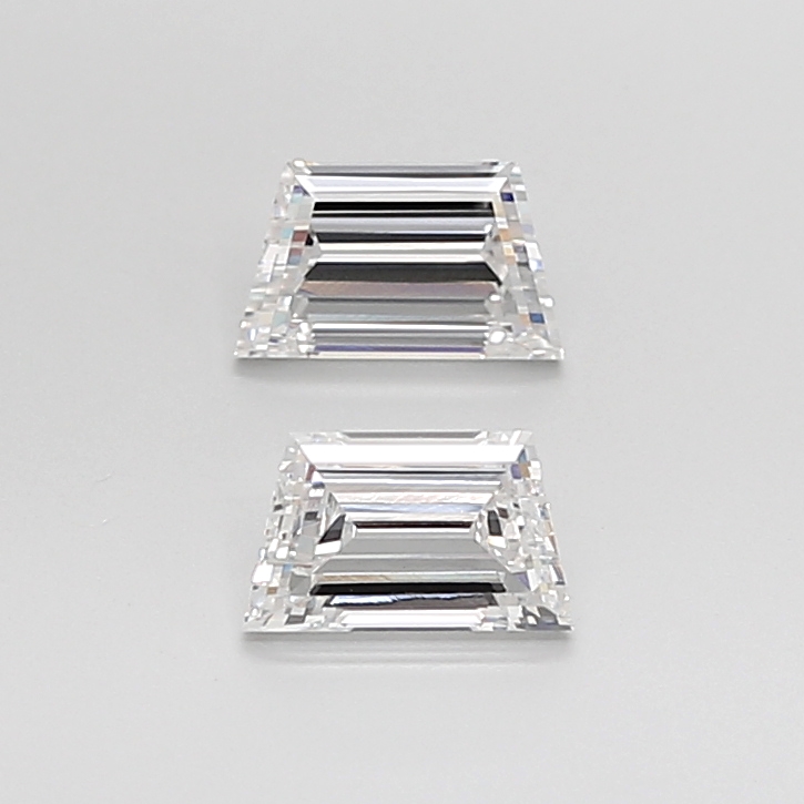 Matched pair of Trapezoid Step lab grown diamonds, 4.80 × 2.80 mm, D VS1, 0.42ct total