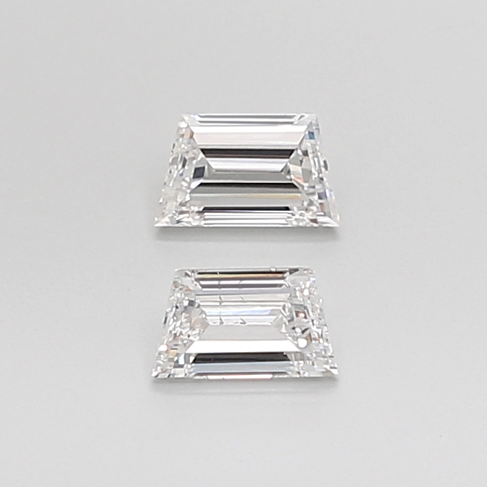 Matched pair of Trapezoid Step lab grown diamonds, 5.00 × 3.00 mm, D VS1, 0.52ct total