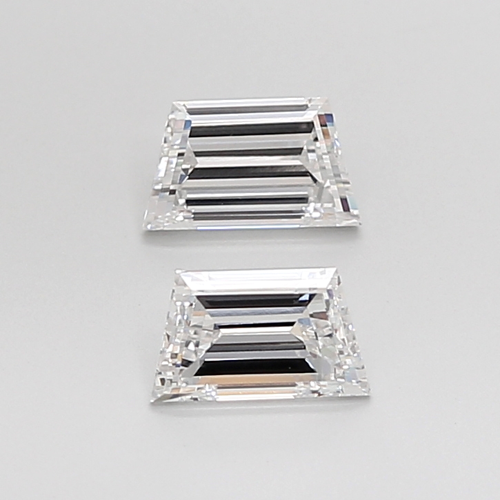 Matched pair of Trapezoid Step lab grown diamonds, 6.00 × 3.50 mm, D VS1, 0.85ct total