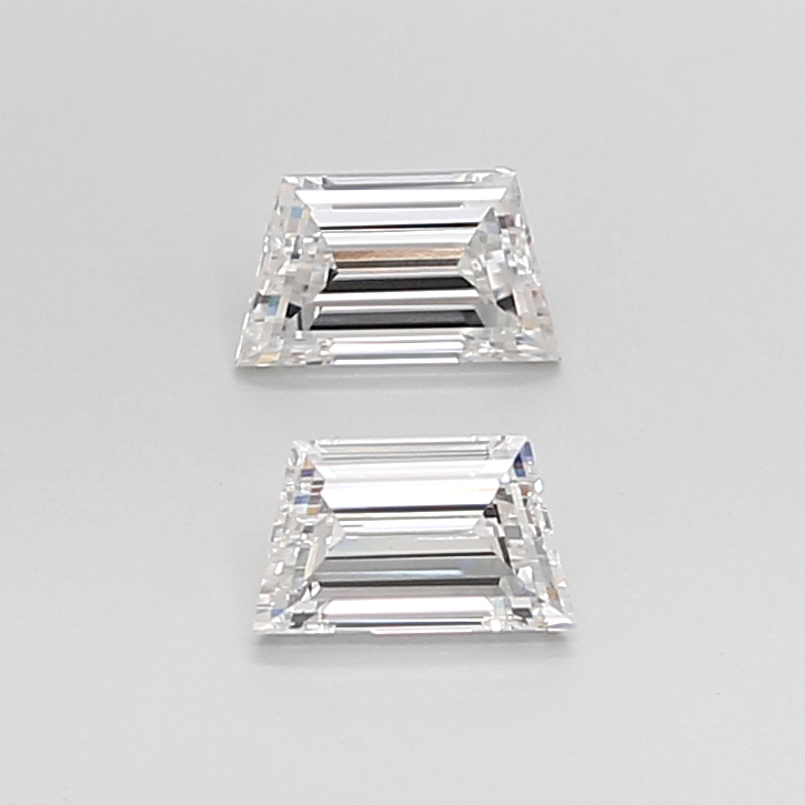 Matched pair of Trapezoid Step lab grown diamonds, 4.80 × 2.80 mm, E VVS2, 0.52ct total