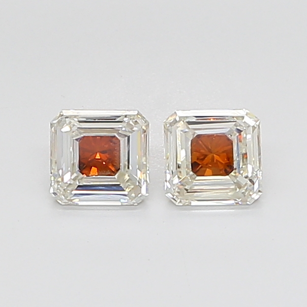 Matched pair of Asscher lab grown diamonds, 5.60 × 5.60 mm, Fancy Brown VS1, 1.67ct total