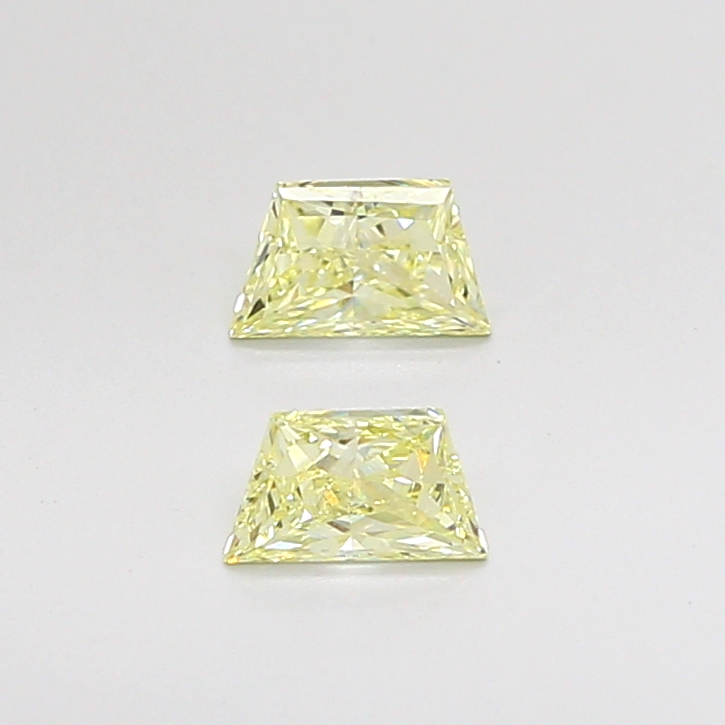 Matched pair of Trapezoid Brilliant lab grown diamonds, 5.00 × 2.80 mm, Fancy Yellow VS1, 0.43ct total