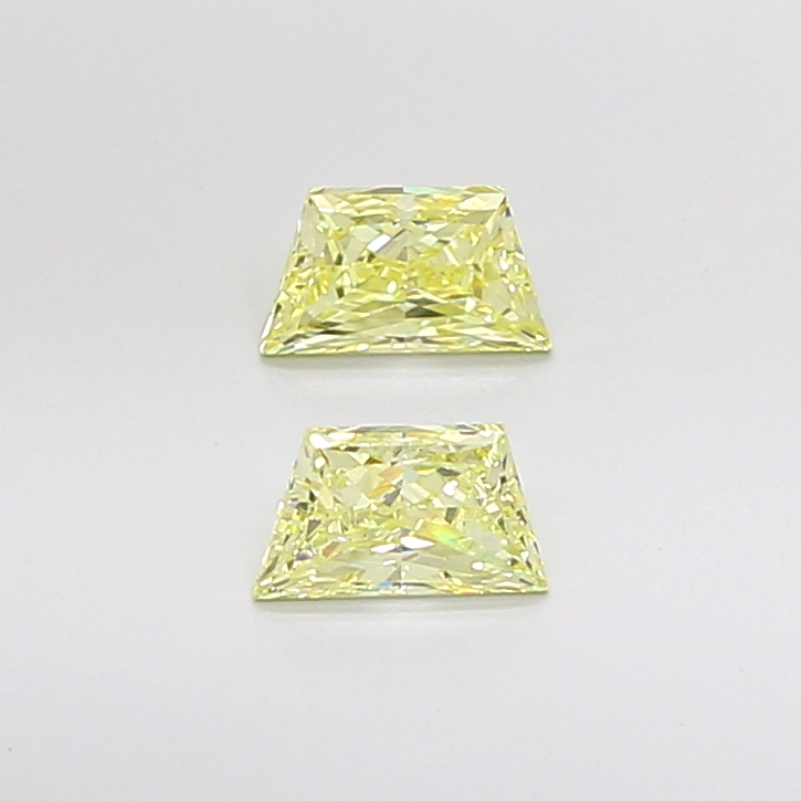 Matched pair of Trapezoid Brilliant lab grown diamonds, 5.00 × 3.00 mm, Fancy Intense Yellow VS1, 0.55ct total