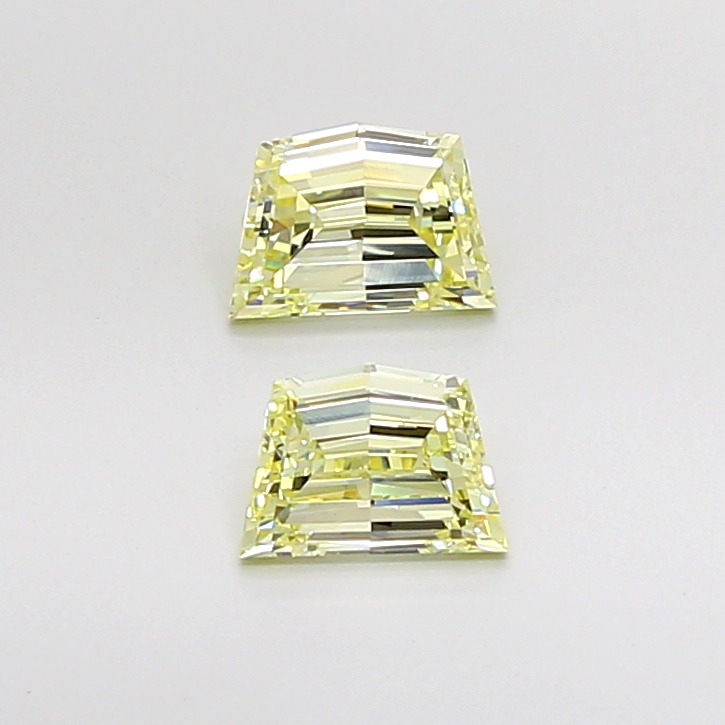 Matched pair of Cadillac lab grown diamonds, 4.00 × 3.00 mm, Fancy Yellow VS1, 0.37ct total