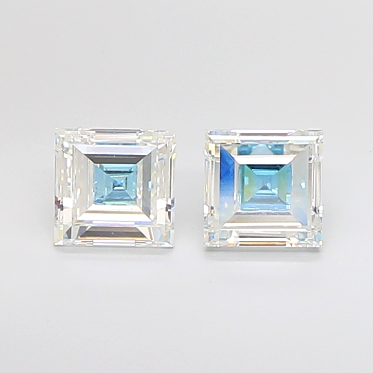 Matched pair of Carre lab grown diamonds, 5.80 × 5.80 mm, Fancy Vivid Blue VS1, 2.43ct total