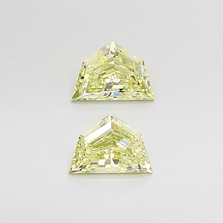 Matched pair of Chevron lab grown diamonds, 4.50 × 3.20 mm, Fancy Yellow VS1, 0.34ct total