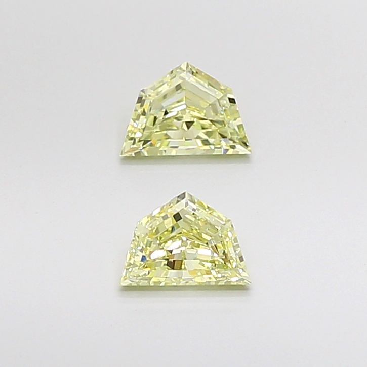 Matched pair of Chevron lab grown diamonds, 5.00 × 3.50 mm, Fancy Yellow VS1, 0.49ct total