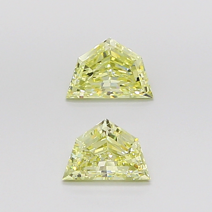 Matched pair of Chevron lab grown diamonds, 7.30 × 5.00 mm, Fancy Intense Yellow VS1, 1.47ct total