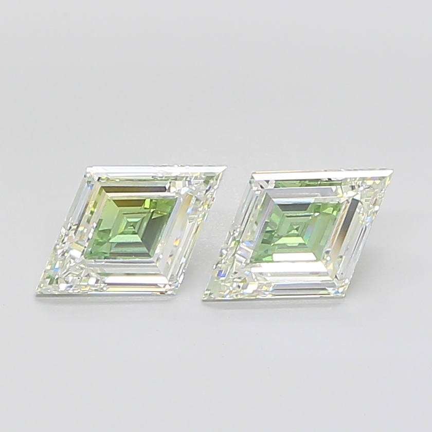 Matched pair of Lozenge lab grown diamonds, 12.60 × 8.50 mm, Fancy Vivid Green VS1, 4.45ct total