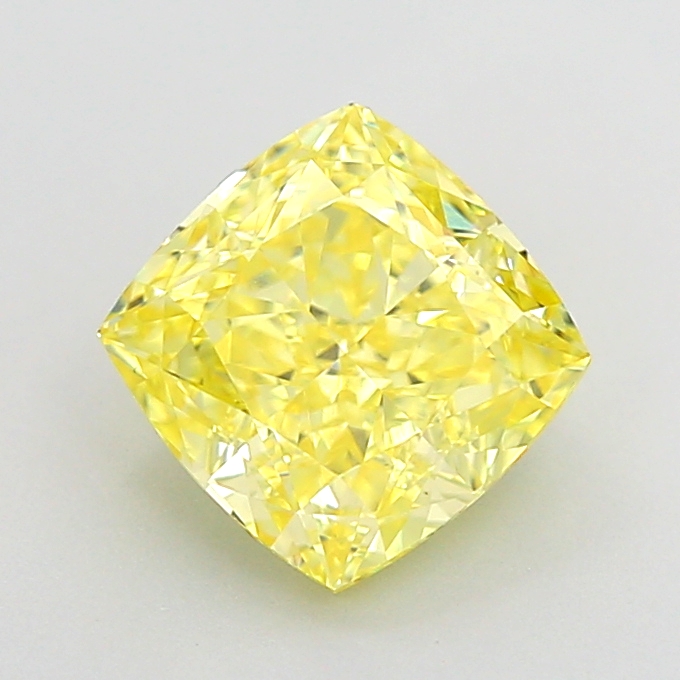 1.59 carat Fancy Vivid Yellow Cushion lab grown diamond, VS1, IGI certified