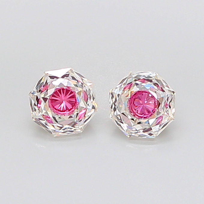 Matched pair of Hexagon lab grown diamonds, 6.20 × 1.00 mm, Fancy Vivid Pink VS1, 2.28ct total
