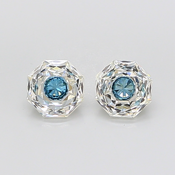 Matched pair of Hexagon lab grown diamonds, 6.20 × 1.00 mm, Fancy Vivid Blue VS1, 2.26ct total