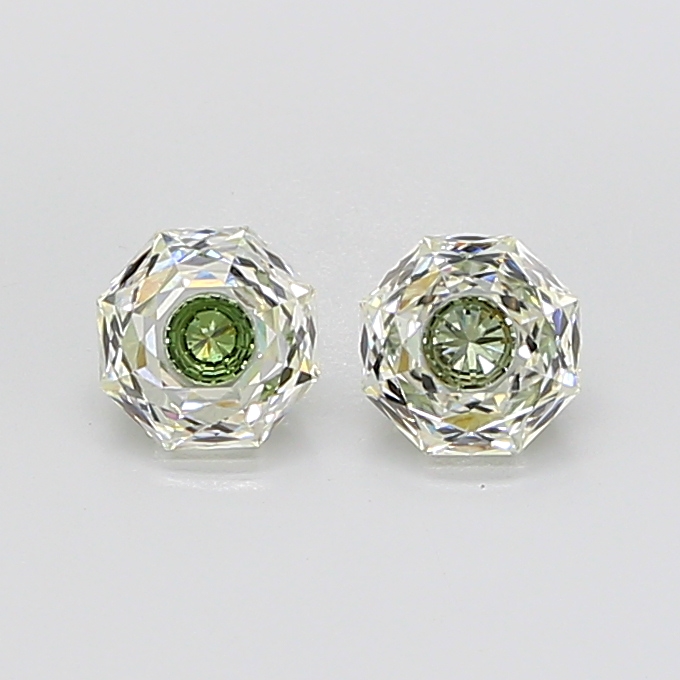 Matched pair of Hexagon lab grown diamonds, 6.20 × 1.00 mm, Fancy Vivid Green VS1, 2.23ct total