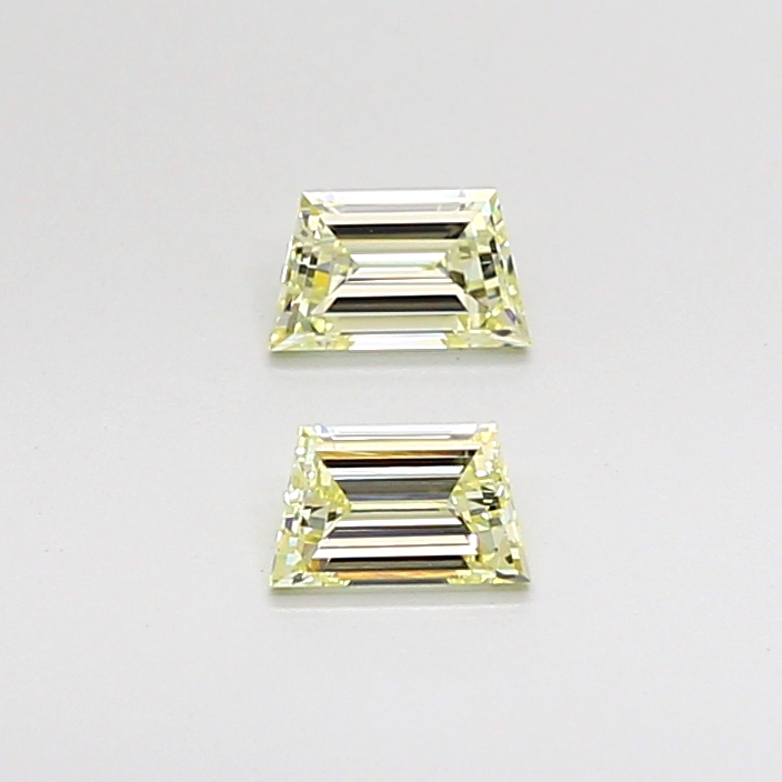 Matched pair of Trapezoid Step lab grown diamonds, 4.50 × 2.80 mm, Fancy Yellow VS1, 0.35ct total