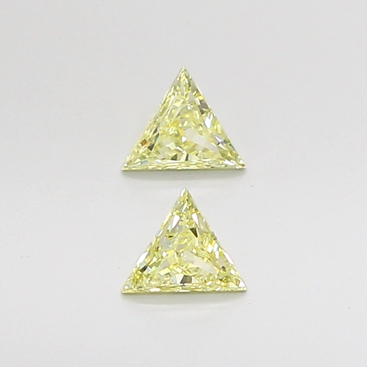 Matched pair of Triangle lab grown diamonds, 4.00 × 4.00 mm, Fancy Yellow VS1, 0.30ct total