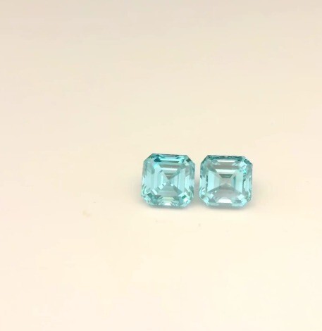 Matched pair of Asscher lab grown diamonds, 10.00 × 5.80 mm, Fancy Blue VS1, 0.95ct total