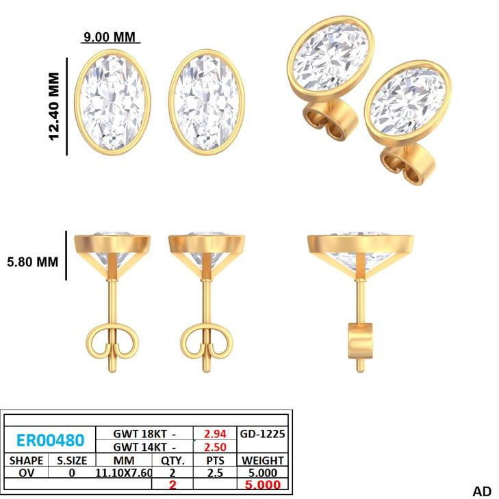 Stud Earrings, 14K White Gold, stock ES00150
