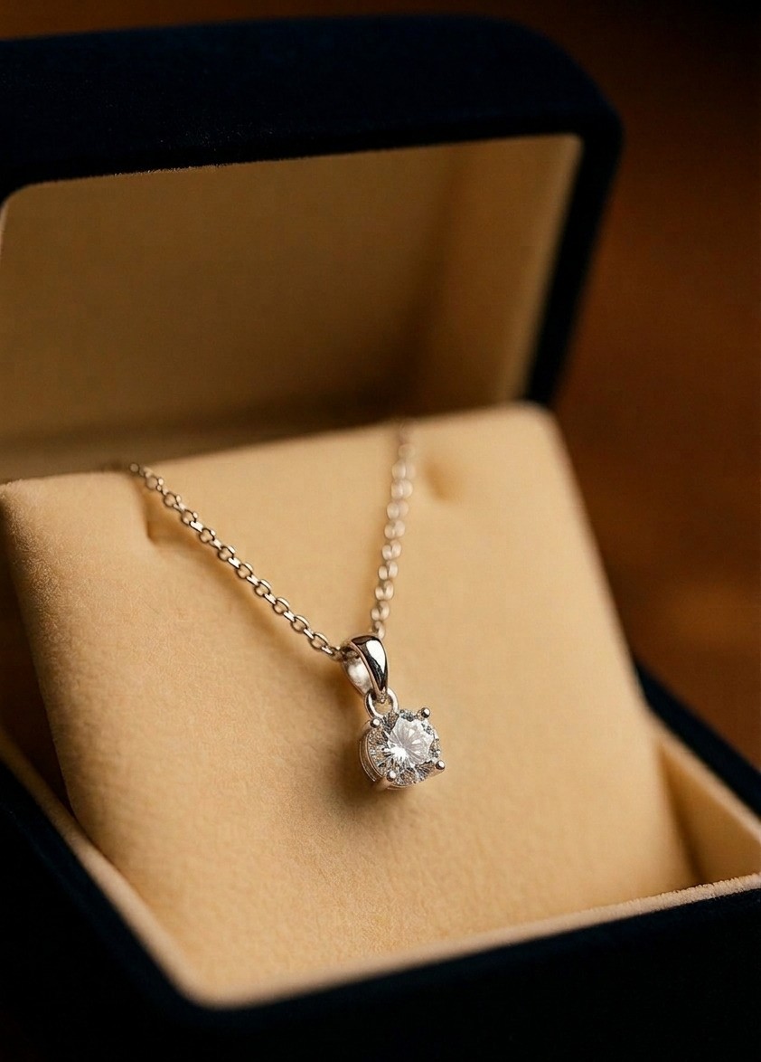 Solitaire Pendant, 14K White Gold, stock 898570