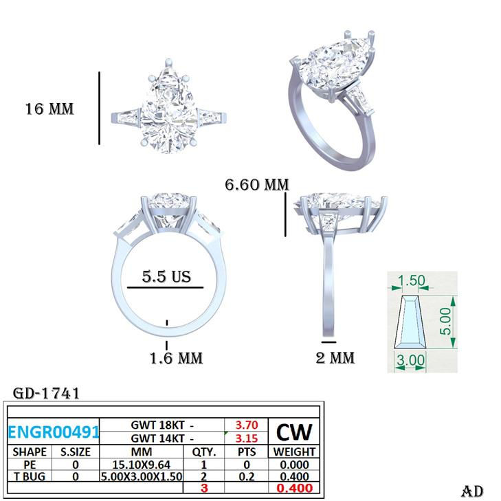 Three-Stone Engagement Ring, 14K Yellow+White Gold, stock ENG00588