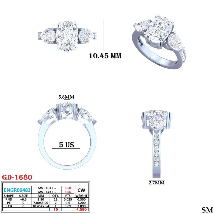 Engagement Ring, 14K White Gold, stock ENG00601